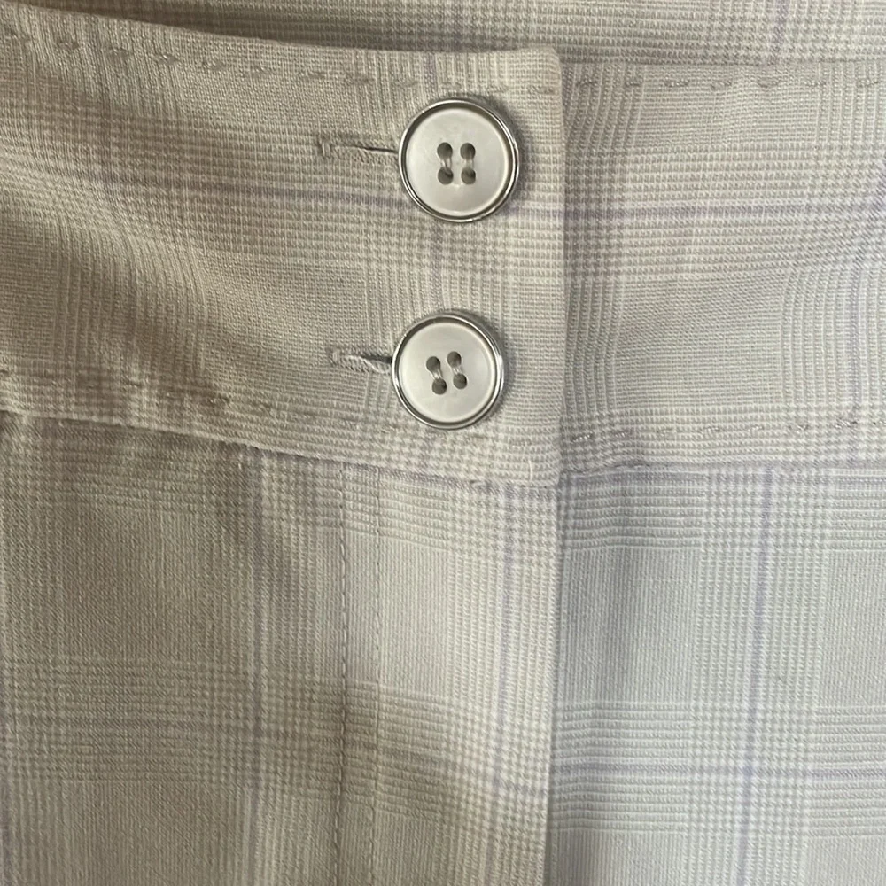 Cass women’s luxury rayon poly stretch cream muted plaid slacks trousers zip 12